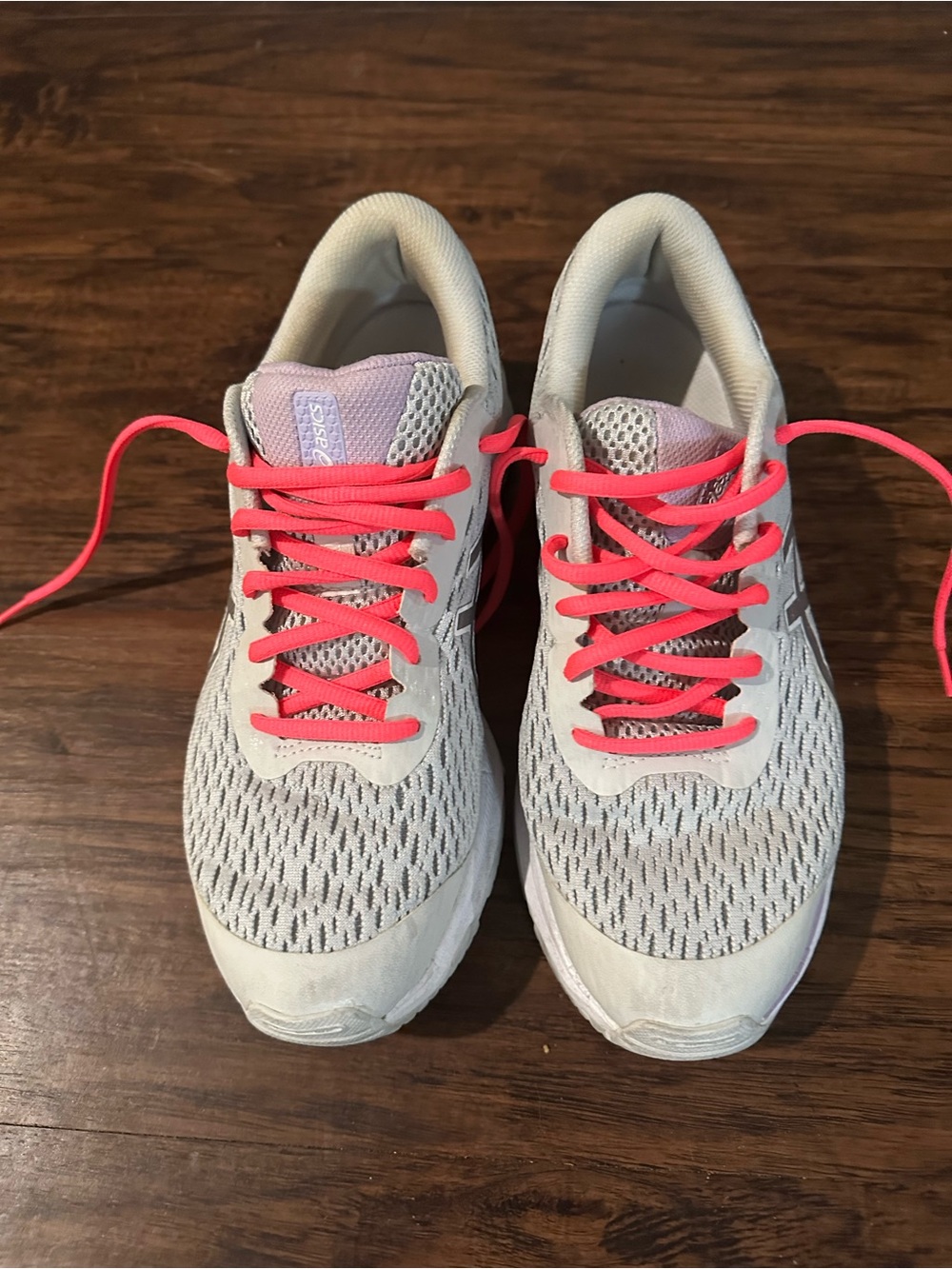 Asics Women's Light Gray Mesh Runners with Bright Pink Laces
